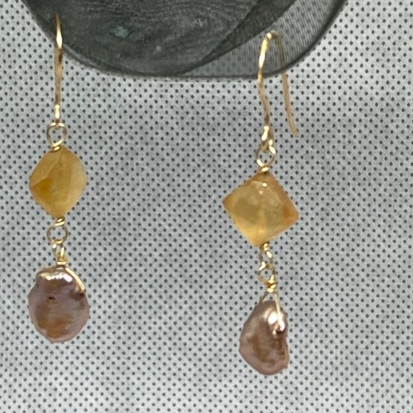 Light Brown Pearlescent Y Necklace & Earrings Set - Picture 2 of 4